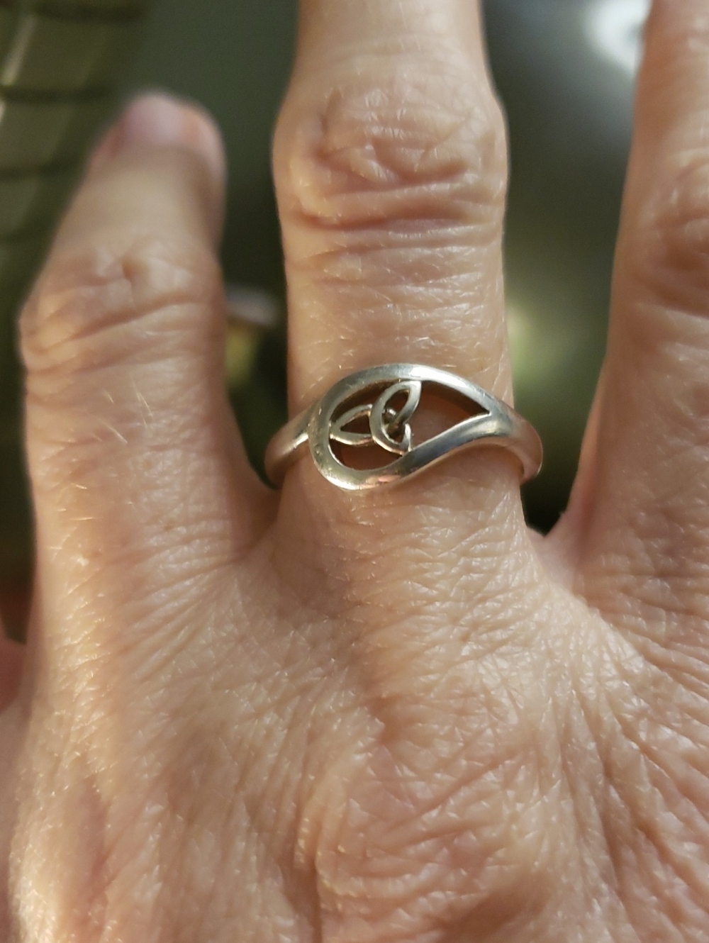 Sterling Silver Open Teardrop Ring with Celtic Knot